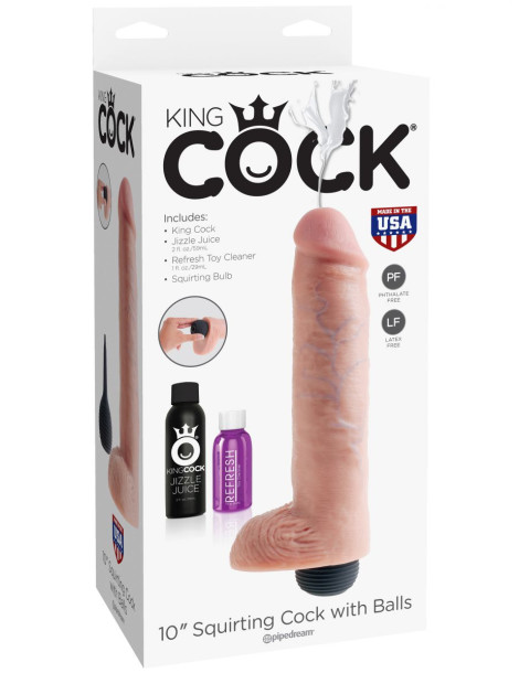 Realistické stříkající dildo s varlaty King Cock 10" , Pipedream