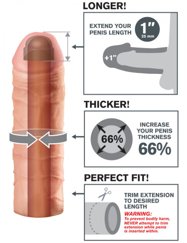 Realistický návlek na penis MEGA (zvětší o 2,5 cm)