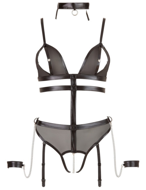 Body s řetízkem v rozkroku + pouta a obojek , BONDAGE Cottelli Collection
