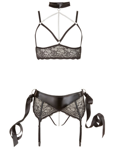 Set erotického prádla s podvazky, obojkem a saténovými pouty , BONDAGE Cottelli Collection