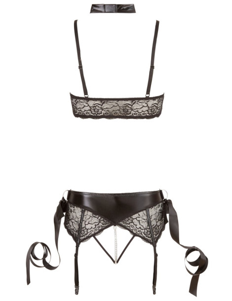 Set erotického prádla s podvazky, obojkem a saténovými pouty , BONDAGE Cottelli Collection