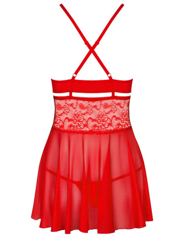 Průsvitný červený babydoll s krajkou Obsessive + tanga