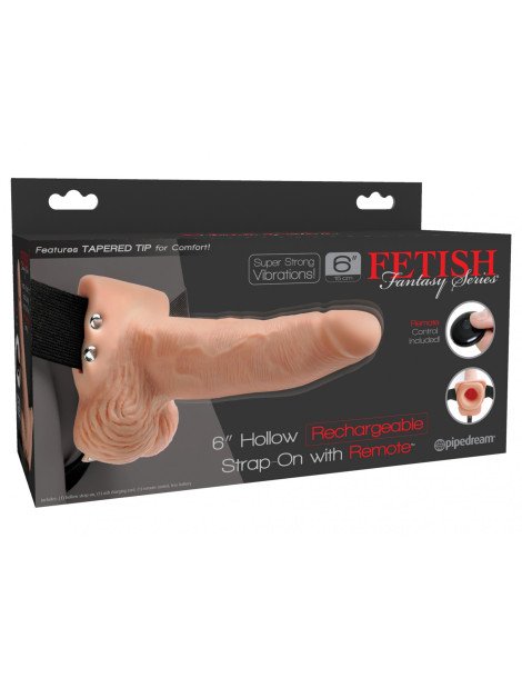 Dutý vibrační připínací penis s varlaty 6" + dálkový ovladač , Fetish Fantasy
