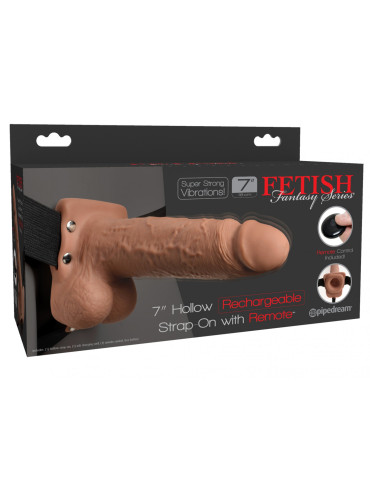 Dutý vibrační připínací penis s varlaty 7" + dálkový ovladač , Fetish Fantasy