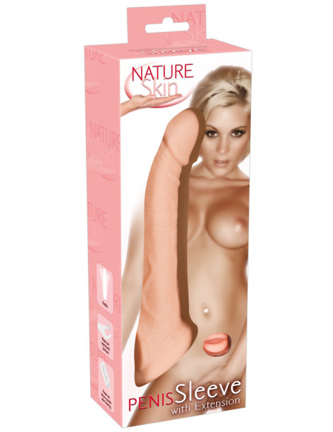 Zvětšovací návlek na penis s otvorem na varlata Nature Skin