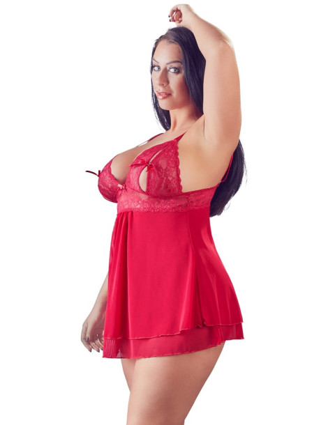 Průsvitný červený babydoll s krajkou a průstřihy na prsou , Cottelli Collection