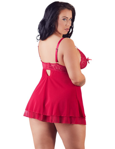 Průsvitný červený babydoll s krajkou a průstřihy na prsou , Cottelli Collection