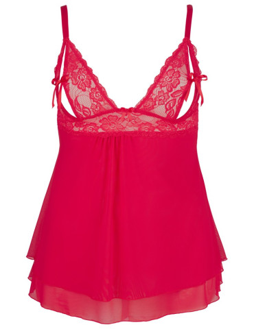 Průsvitný červený babydoll s krajkou a průstřihy na prsou , Cottelli Collection