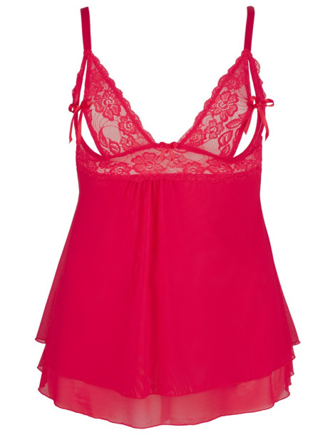 Průsvitný červený babydoll s krajkou a průstřihy na prsou , Cottelli Collection