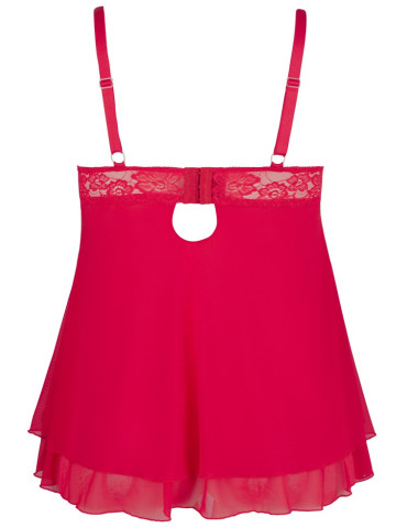 Průsvitný červený babydoll s krajkou a průstřihy na prsou , Cottelli Collection