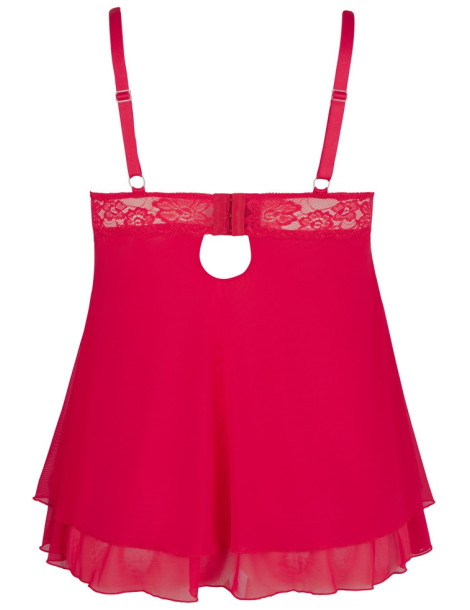 Průsvitný červený babydoll s krajkou a průstřihy na prsou , Cottelli Collection