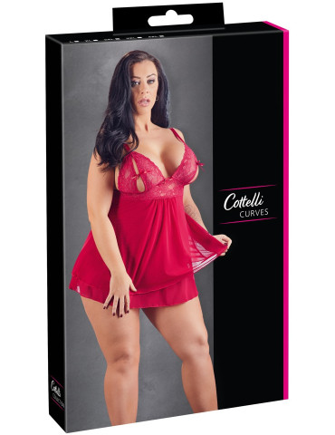 Průsvitný červený babydoll s krajkou a průstřihy na prsou , Cottelli Collection