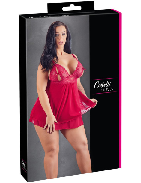 Průsvitný červený babydoll s krajkou a průstřihy na prsou , Cottelli Collection