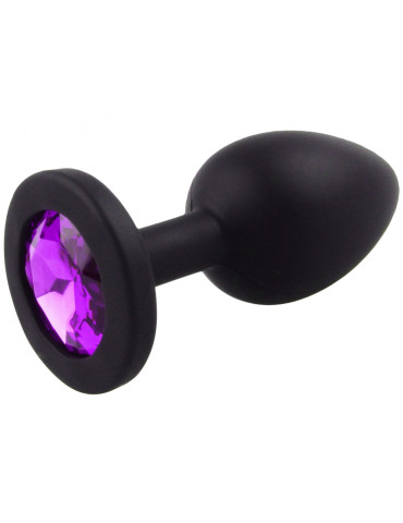 Malý análny kolík zo silikónu so šperkom, tmavo fialový