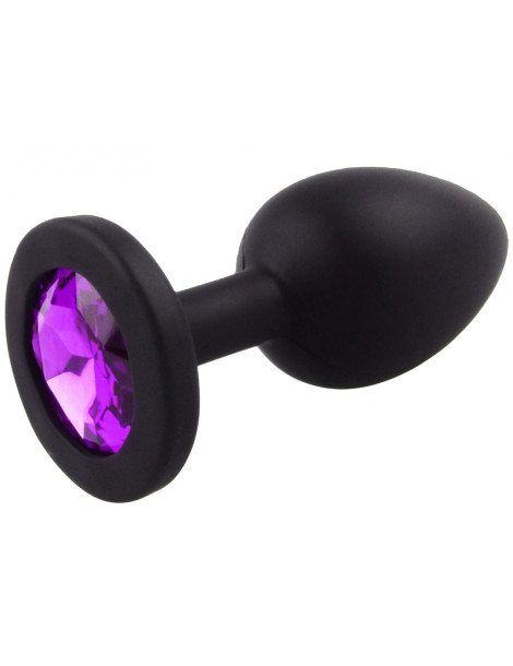 Malý anální kolík ze silikonu se šperkem , tmavě fialový