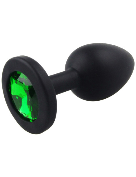 Malý anální kolík ze silikonu se šperkem , tmavě zelený