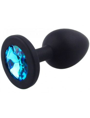 Malý análny kolík zo silikónu so šperkom, svetlo modrý