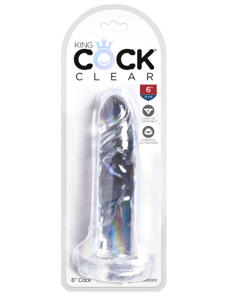 Transparentní realistické dildo s přísavkou King Cock Clear 6"