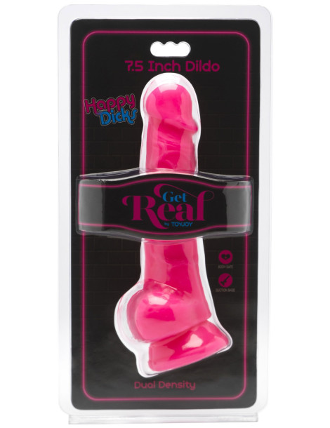 Růžové realistické dildo s varlaty a přísavkou Happy Dicks 7.5" , ToyJoy