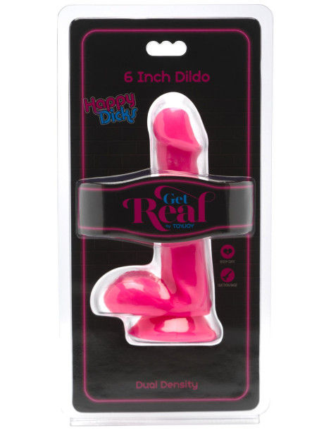 Růžové realistické dildo s varlaty a přísavkou Happy Dicks 6" , ToyJoy