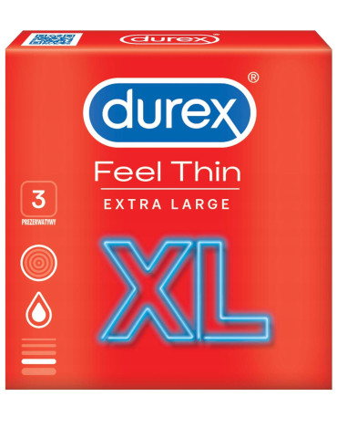 Veľké kondómy Feel Thin XL, Durex (3 ks)