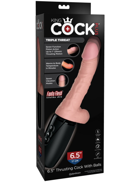Přirážecí a hřejivý realistický vibrátor King Cock Plus 6.5" , Pipedream