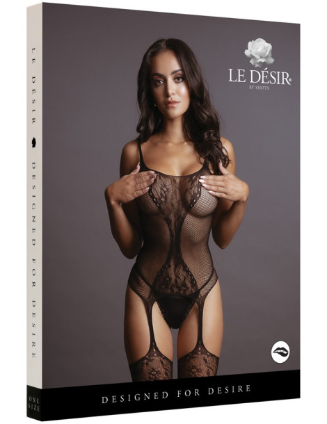 Síťovaný catsuit s krajkou a odhaleným rozkrokem Le Désir , SHOTS (one size)