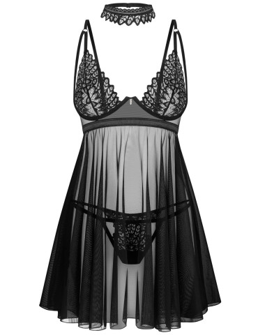 Průsvitný babydoll s tangy a ozdobným obojkem Donarella , Obsessive