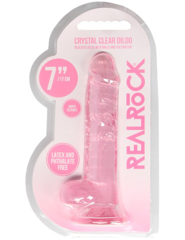 Realistické dildo s varlaty a přísavkou RealRock 7" , SHOTS (růžové)