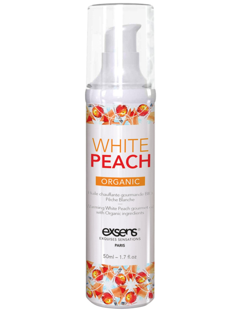 Hřejivý intimní masážní olej White Peach Organic , Exsens (50 ml)