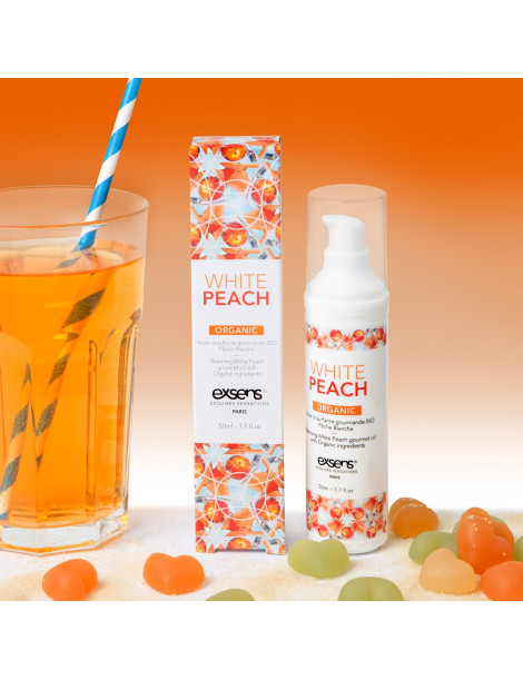Hřejivý intimní masážní olej White Peach Organic , Exsens (50 ml)