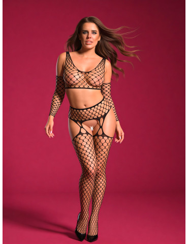 Set síťovaného prádla Fantasy (top, punčochy a rukávy) , Cottelli