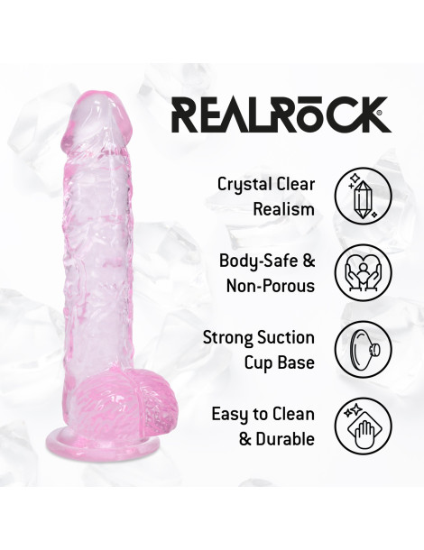 Realistické dildo s varlaty a přísavkou Crystal Clear 5" , RealRock (růžové)