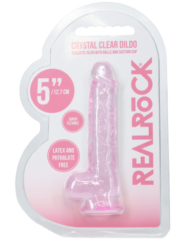 Realistické dildo s varlaty a přísavkou Crystal Clear 5" , RealRock (růžové)