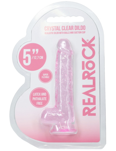Realistické dildo s varlaty a přísavkou Crystal Clear 5" , RealRock (růžové)